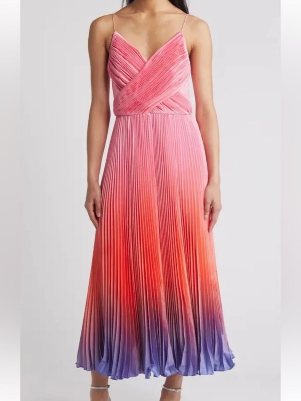 Hutch Fiji Plissé Faux Wrap Fit & Flare Dress Sunset Gradient Sz 10